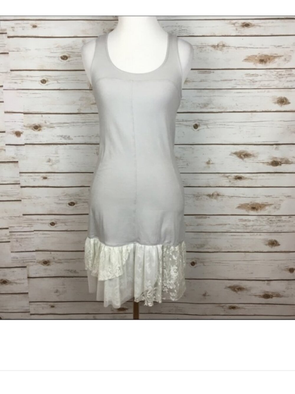 Free People Gray White Lace Trim Ruffle Tutu Slip Mini Dress